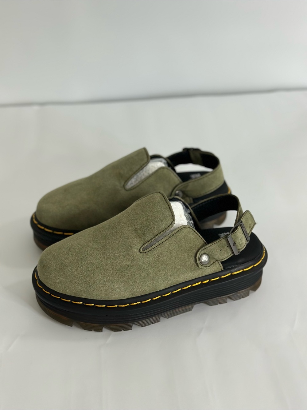 Dr. Martens Zebzag Olive Suede Slingback Clogs Platforms Women’s Size US 6/EU 38